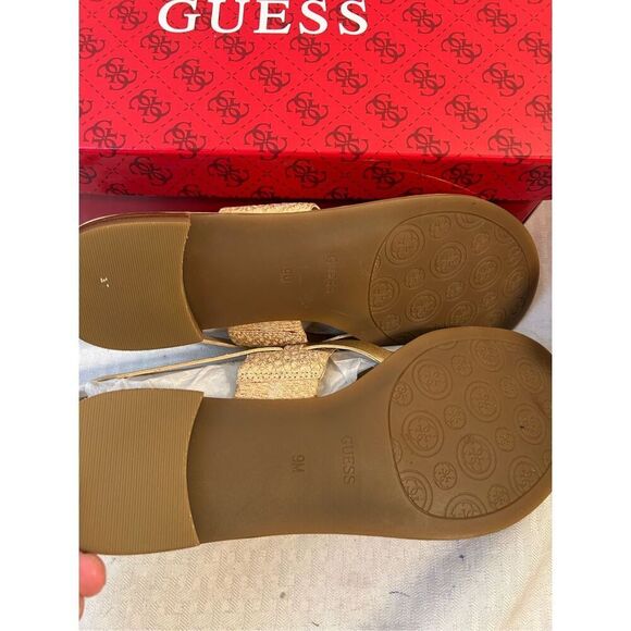 Guess sandals gold size 9 natural mult leather GWredell new - Picture 4 of 6